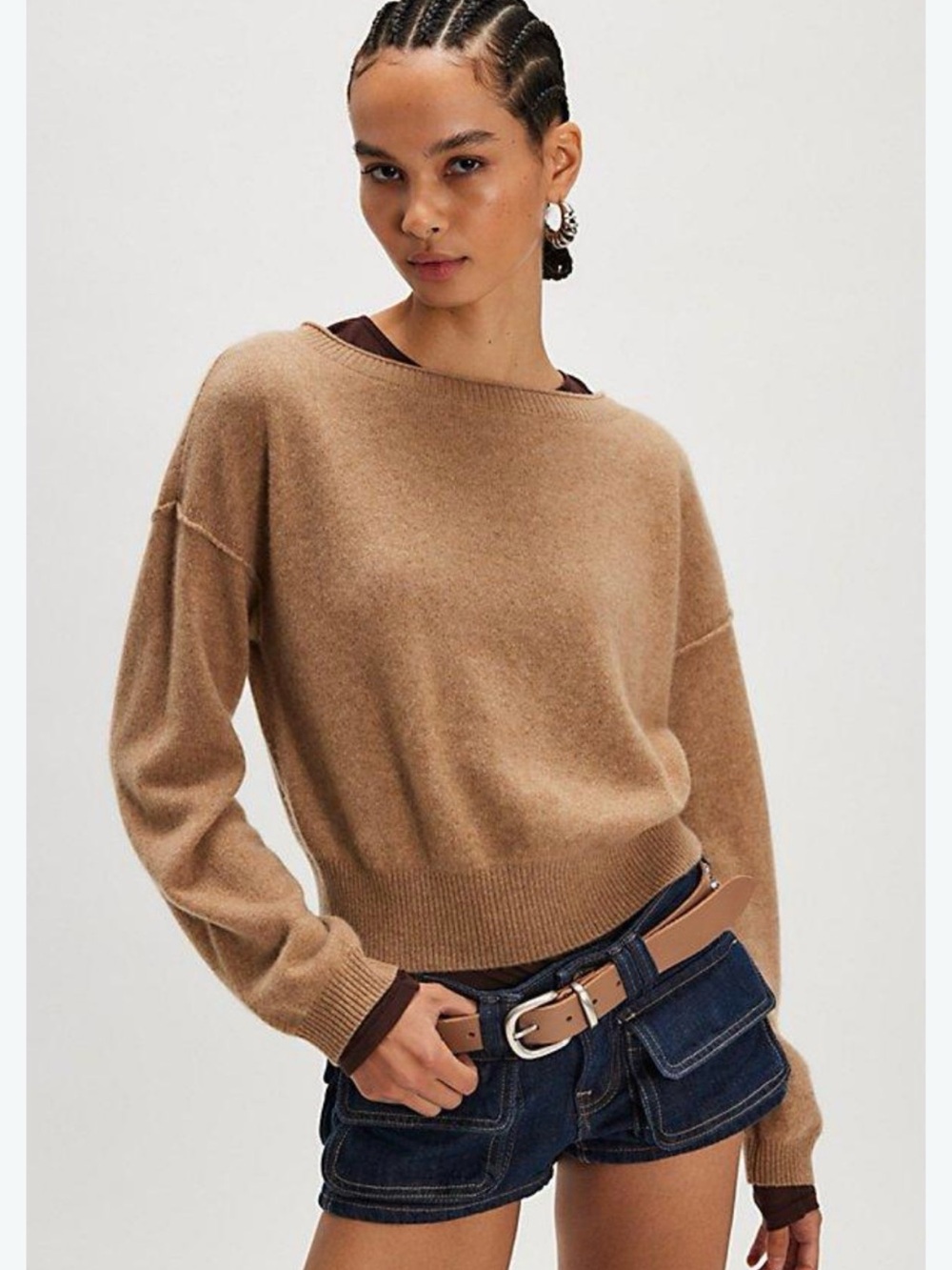 Free people wool blend camel color sweater oversized XS
